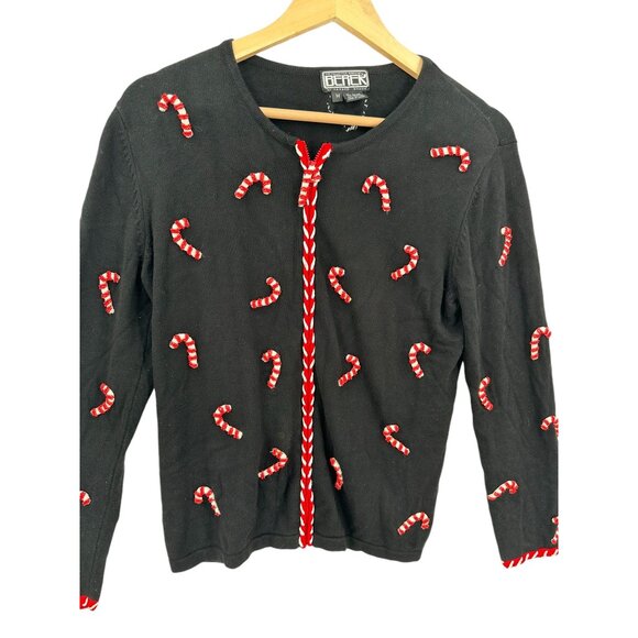Berek VTG Christmas Sweater Womens Size M‎ Candy Canes Holiday Beaded Grannycore - Picture 6 of 11